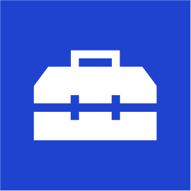 White toolbox icon on a blue background