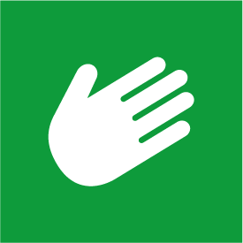 White hand icon on a green background