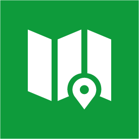 White map icon on a green background